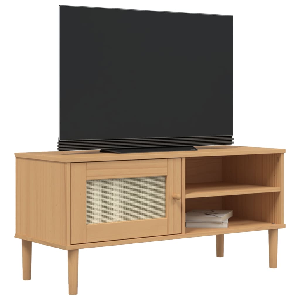 Tv-meubel SENJA 106x40x49 cm rattan massief grenenhout bruin is nu te koop bij PeponiXL, paradijselijk wonen!