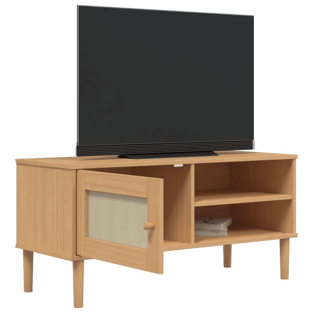 Tv-meubel SENJA 106x40x49 cm rattan massief grenenhout bruin is nu te koop bij PeponiXL, paradijselijk wonen!