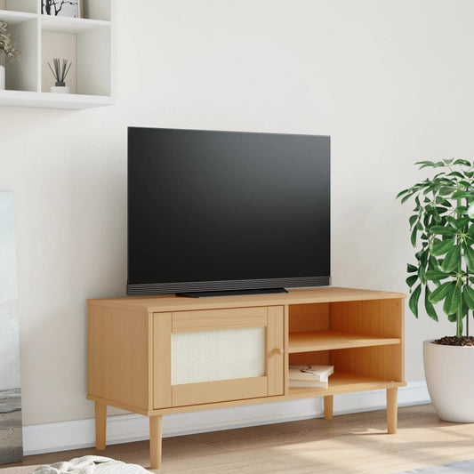 Tv-meubel SENJA 106x40x49 cm rattan massief grenenhout bruin is nu te koop bij PeponiXL, paradijselijk wonen!