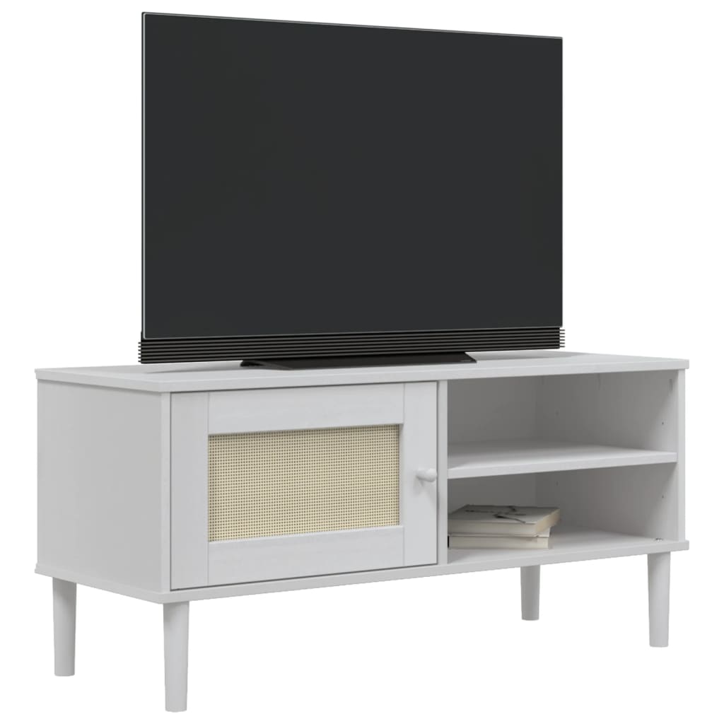 Tv-meubel SENJA 106x40x49 cm rattan massief grenenhout wit is nu te koop bij PeponiXL, paradijselijk wonen!