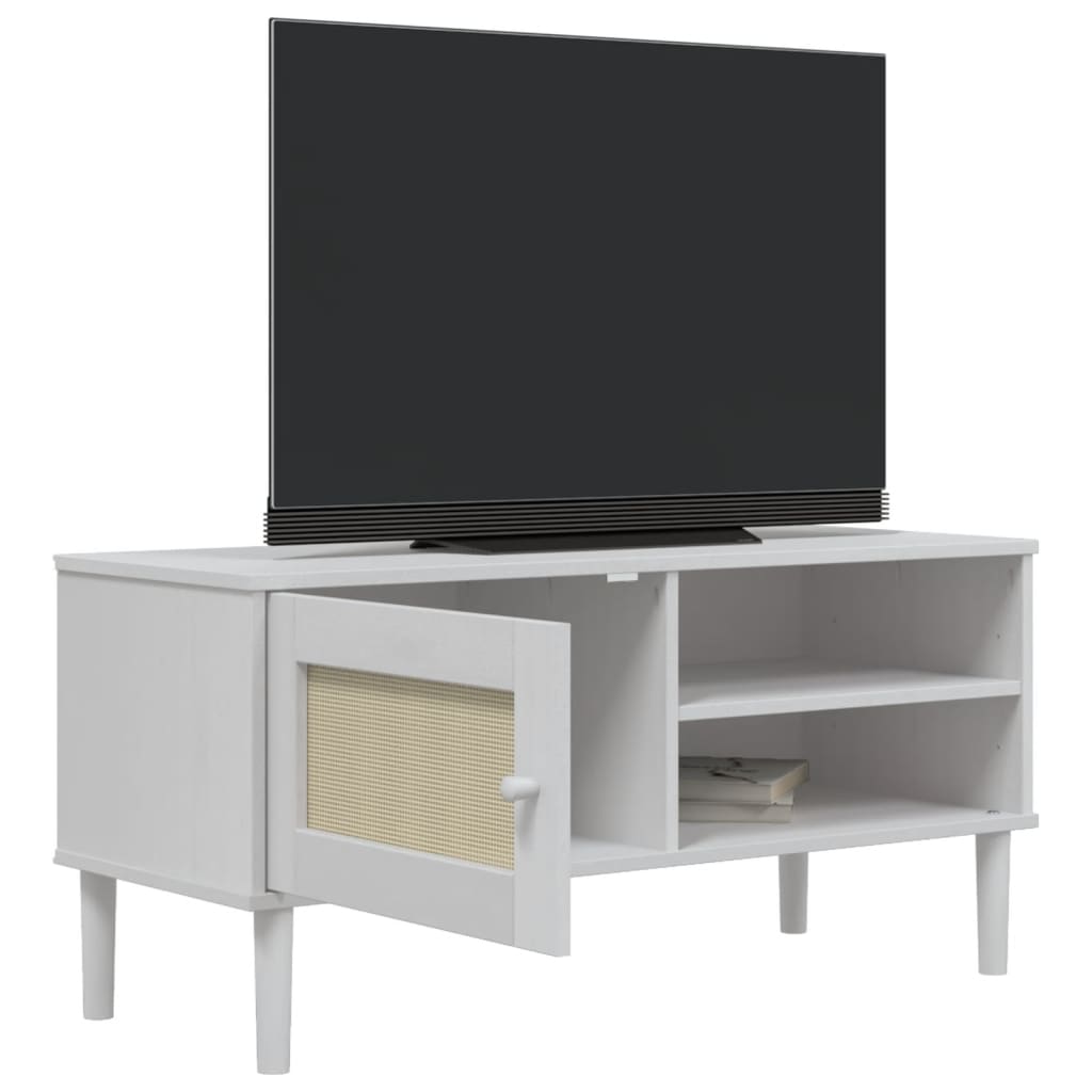 Tv-meubel SENJA 106x40x49 cm rattan massief grenenhout wit is nu te koop bij PeponiXL, paradijselijk wonen!