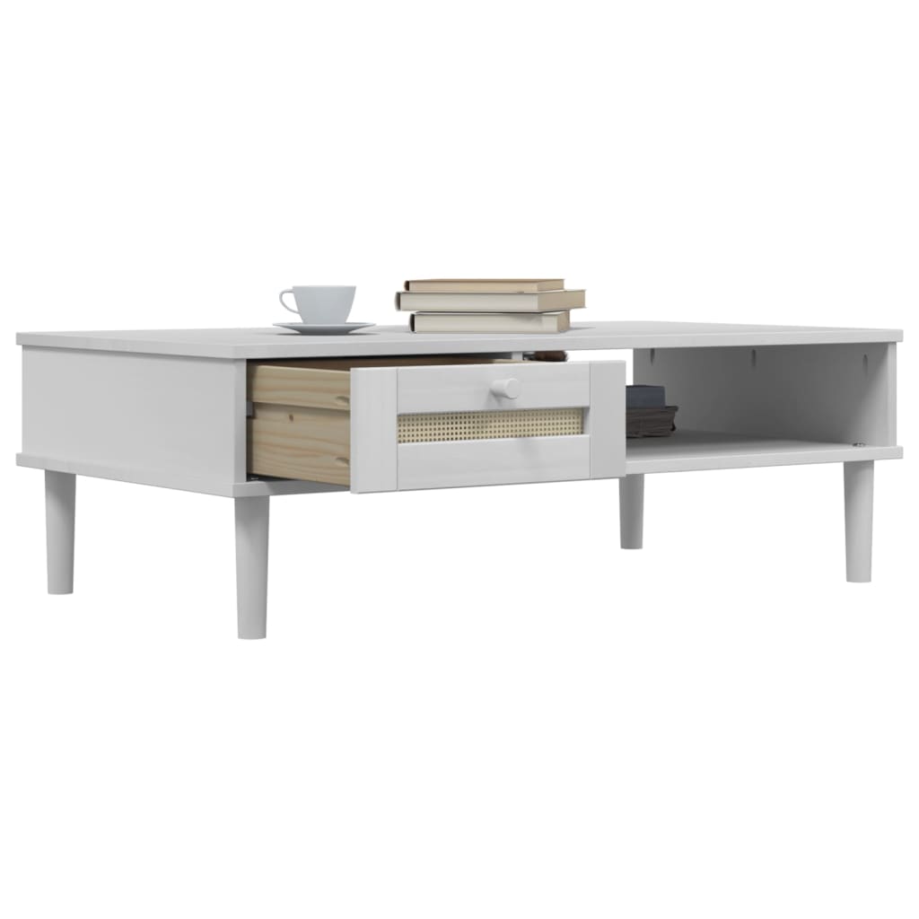Salontafel SENJA 100x55x33 cm rattan-look massief hout wit is nu te koop bij PeponiXL, paradijselijk wonen!