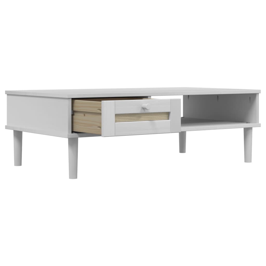 Salontafel SENJA 100x55x33 cm rattan-look massief hout wit is nu te koop bij PeponiXL, paradijselijk wonen!