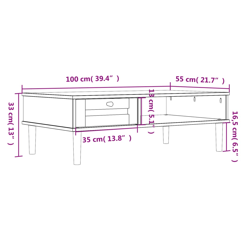 Salontafel SENJA 100x55x33 cm rattan-look massief hout wit is nu te koop bij PeponiXL, paradijselijk wonen!
