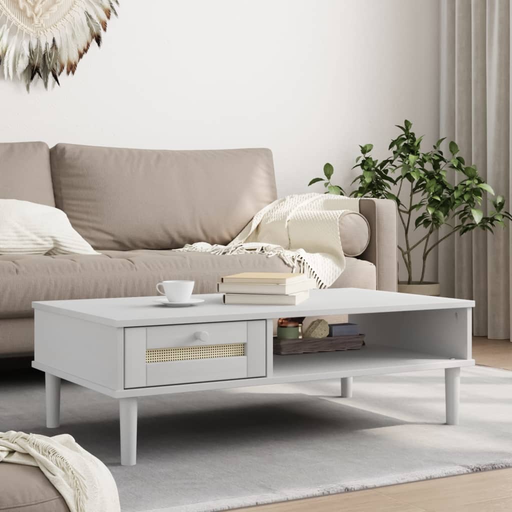 Salontafel SENJA 100x55x33 cm rattan-look massief hout wit is nu te koop bij PeponiXL, paradijselijk wonen!