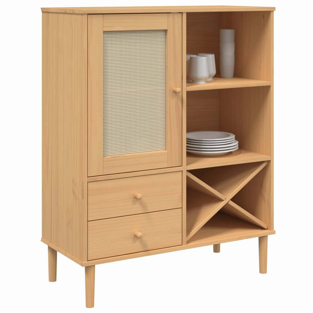 Hoge kast SENJA 90x40x112 cm rattan look grenenhout bruin is nu te koop bij PeponiXL, paradijselijk wonen!