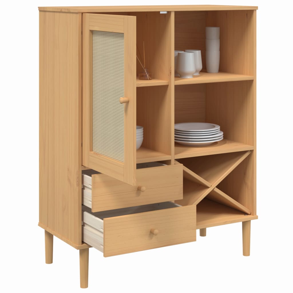 Hoge kast SENJA 90x40x112 cm rattan look grenenhout bruin is nu te koop bij PeponiXL, paradijselijk wonen!