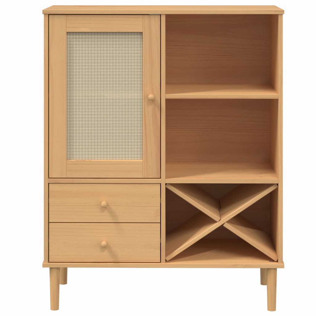 Hoge kast SENJA 90x40x112 cm rattan look grenenhout bruin is nu te koop bij PeponiXL, paradijselijk wonen!