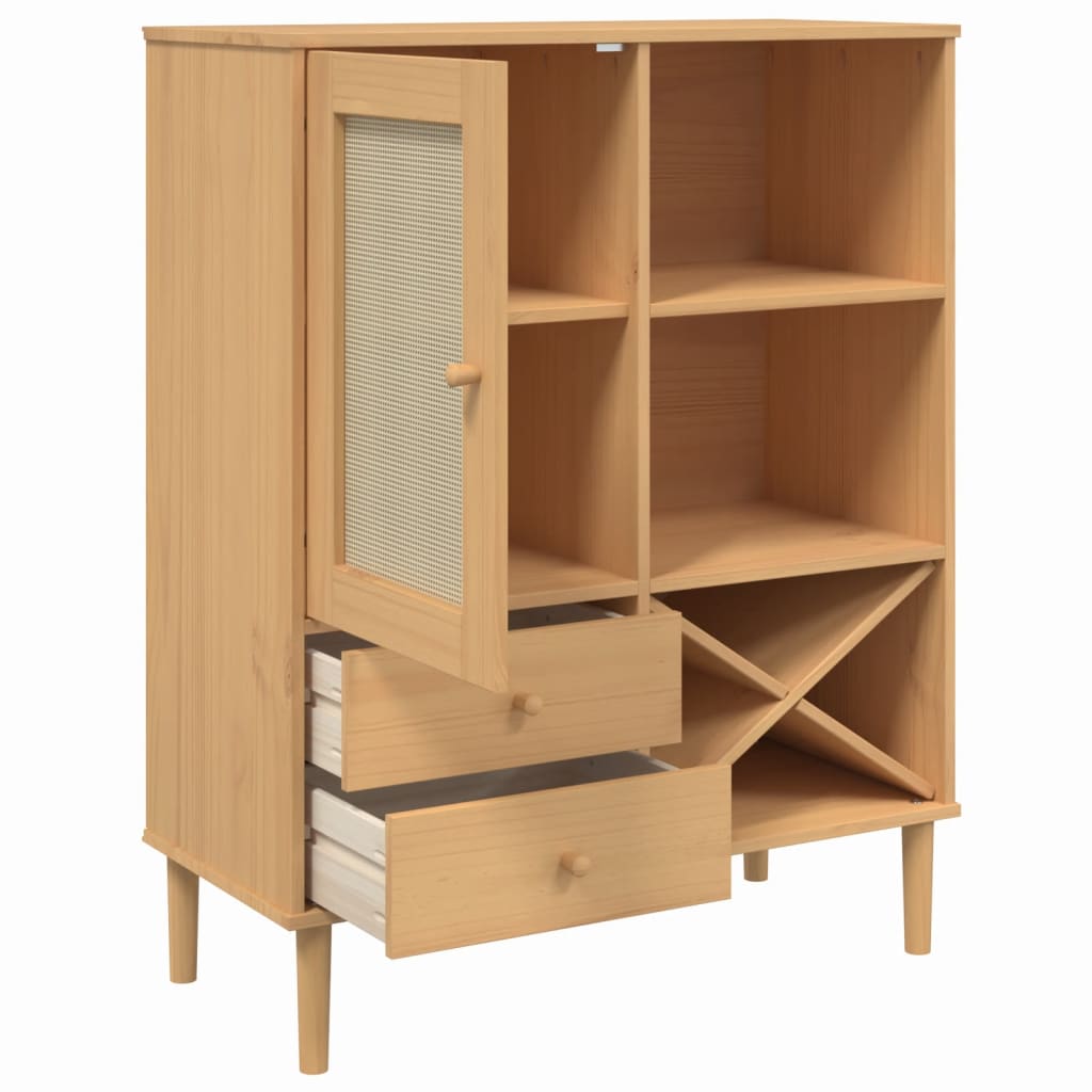 Hoge kast SENJA 90x40x112 cm rattan look grenenhout bruin is nu te koop bij PeponiXL, paradijselijk wonen!
