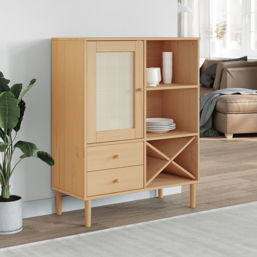 Hoge kast SENJA 90x40x112 cm rattan look grenenhout bruin is nu te koop bij PeponiXL, paradijselijk wonen!