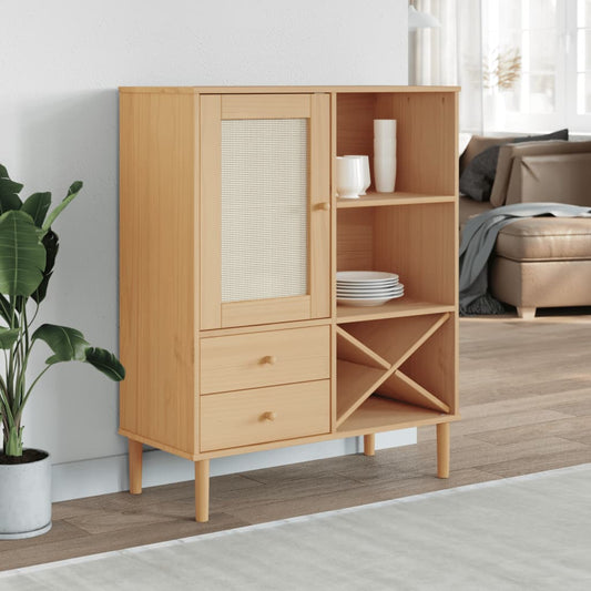 Hoge kast SENJA 90x40x112 cm rattan look grenenhout bruin is nu te koop bij PeponiXL, paradijselijk wonen!
