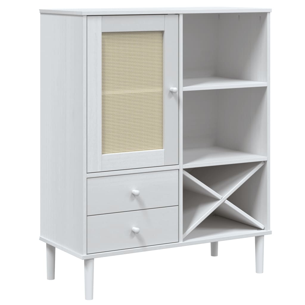 Hoge kast SENJA 90x40x112 cm rattan look massief grenenhout wit is nu te koop bij PeponiXL, paradijselijk wonen!