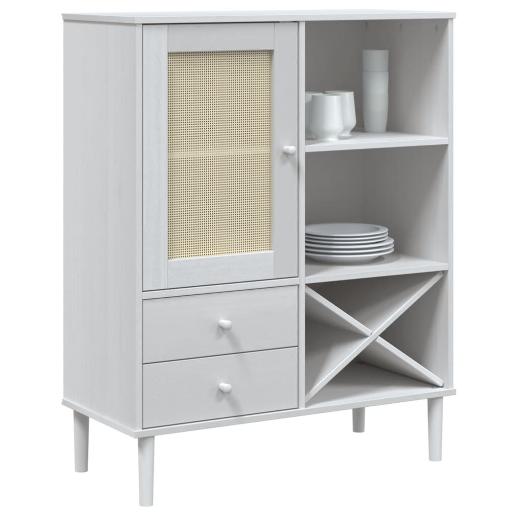 Hoge kast SENJA 90x40x112 cm rattan look massief grenenhout wit is nu te koop bij PeponiXL, paradijselijk wonen!