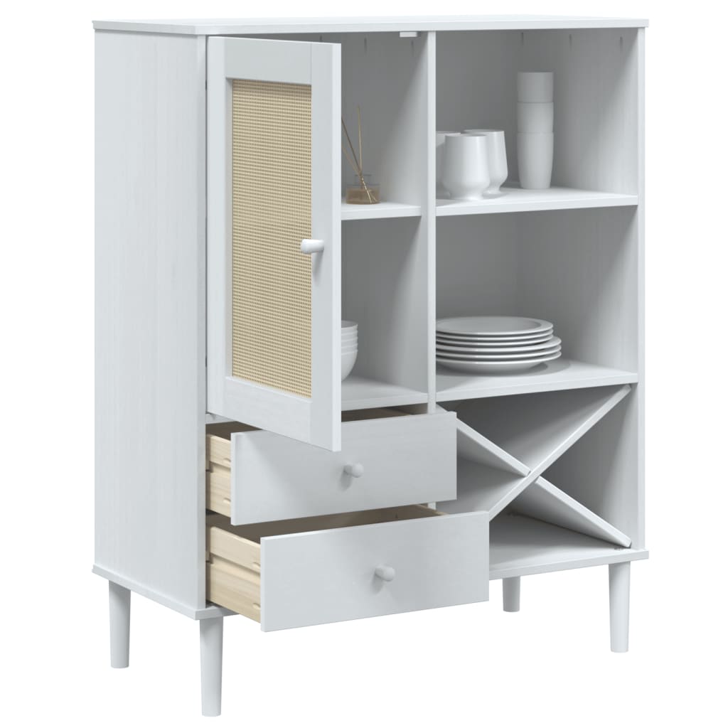 Hoge kast SENJA 90x40x112 cm rattan look massief grenenhout wit is nu te koop bij PeponiXL, paradijselijk wonen!