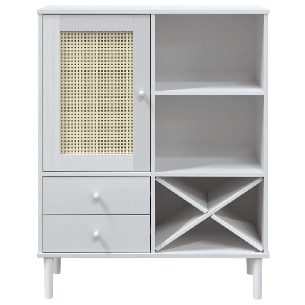 Hoge kast SENJA 90x40x112 cm rattan look massief grenenhout wit is nu te koop bij PeponiXL, paradijselijk wonen!