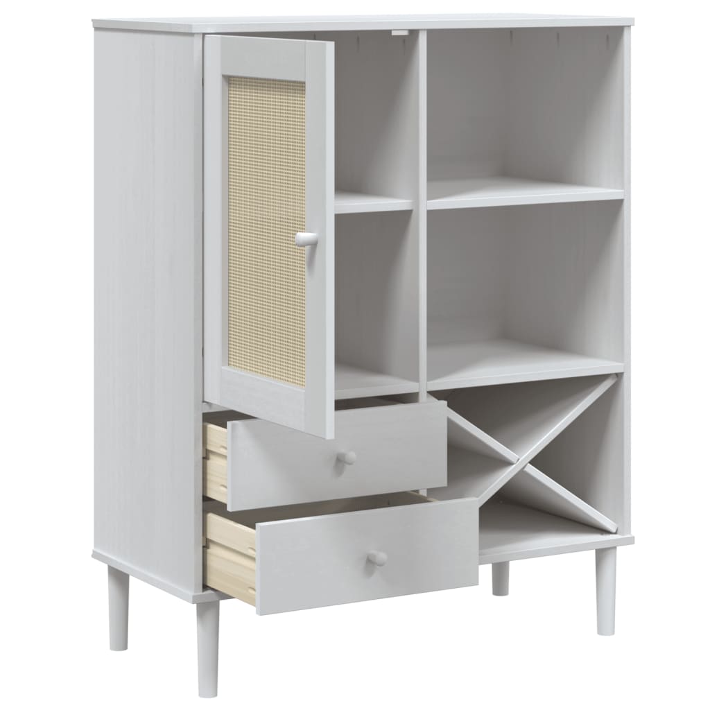 Hoge kast SENJA 90x40x112 cm rattan look massief grenenhout wit is nu te koop bij PeponiXL, paradijselijk wonen!