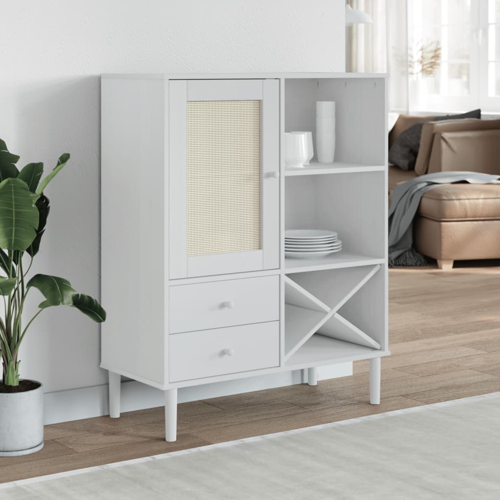 Hoge kast SENJA 90x40x112 cm rattan look massief grenenhout wit is nu te koop bij PeponiXL, paradijselijk wonen!