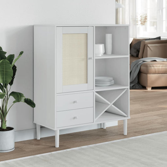 Hoge kast SENJA 90x40x112 cm rattan look massief grenenhout wit is nu te koop bij PeponiXL, paradijselijk wonen!