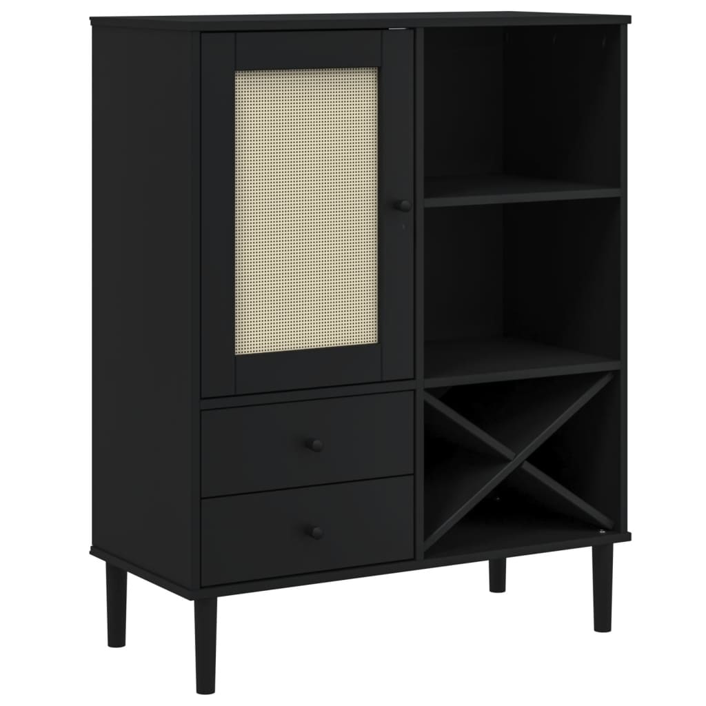 Hoge kast SENJA 90x40x112 cm rattan look grenenhout zwart is nu te koop bij PeponiXL, paradijselijk wonen!