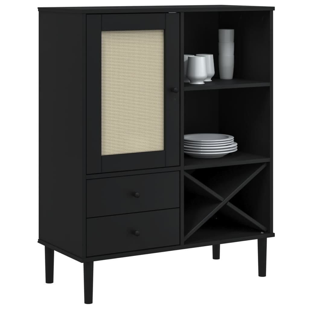Hoge kast SENJA 90x40x112 cm rattan look grenenhout zwart is nu te koop bij PeponiXL, paradijselijk wonen!