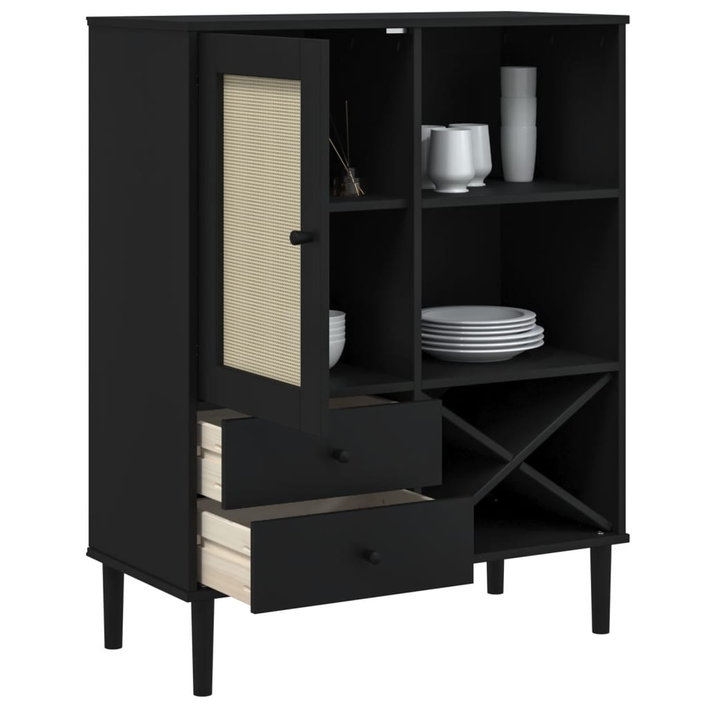 Hoge kast SENJA 90x40x112 cm rattan look grenenhout zwart is nu te koop bij PeponiXL, paradijselijk wonen!