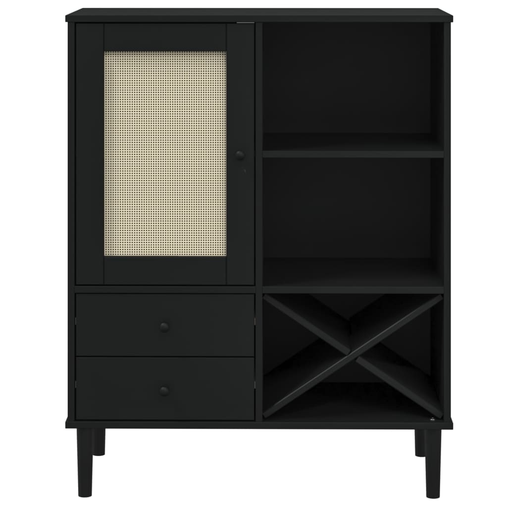 Hoge kast SENJA 90x40x112 cm rattan look grenenhout zwart is nu te koop bij PeponiXL, paradijselijk wonen!