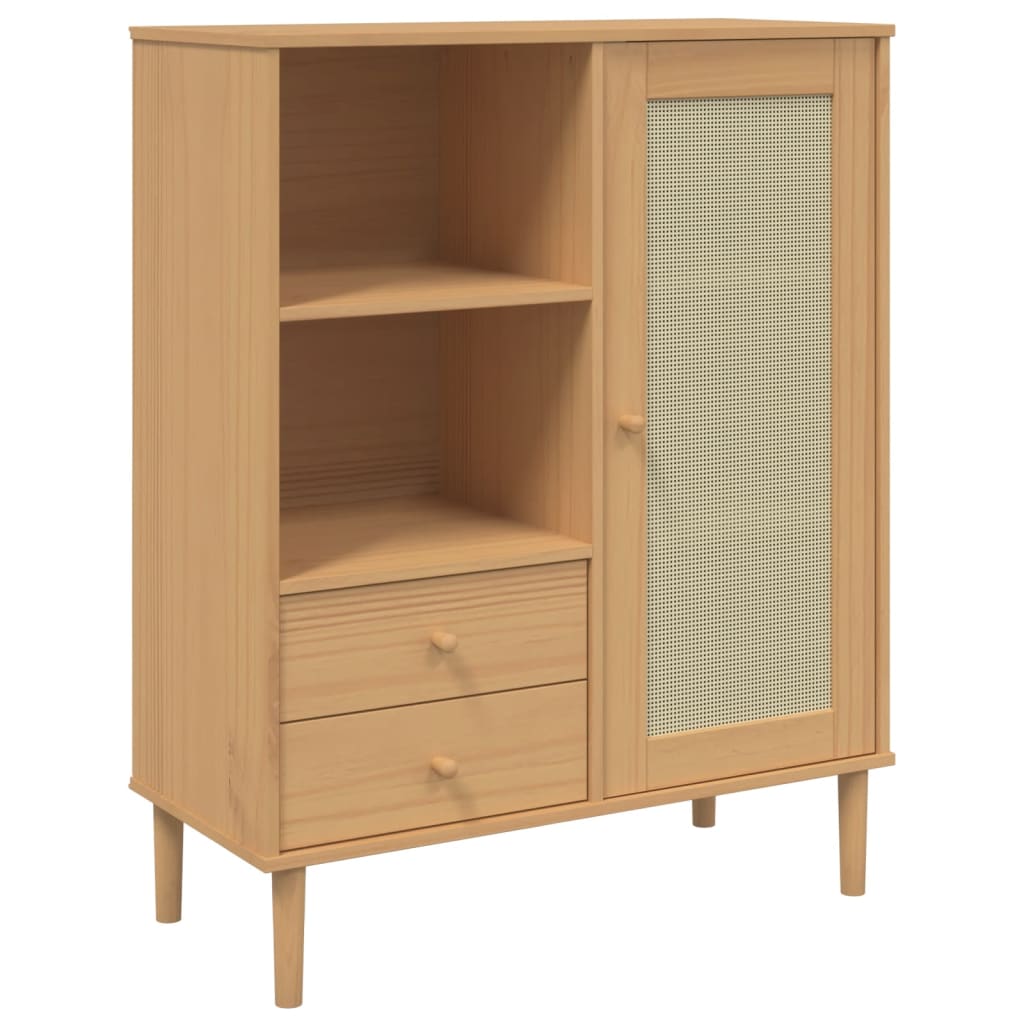 Hoge kast SENJA rattan-look 90x40x112 cm grenenhout bruin is nu te koop bij PeponiXL, paradijselijk wonen!