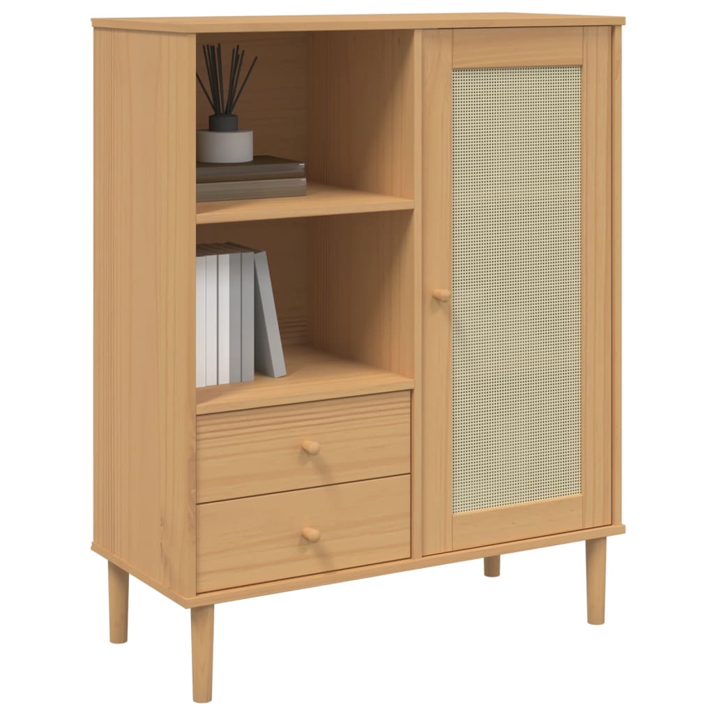 Hoge kast SENJA rattan-look 90x40x112 cm grenenhout bruin is nu te koop bij PeponiXL, paradijselijk wonen!