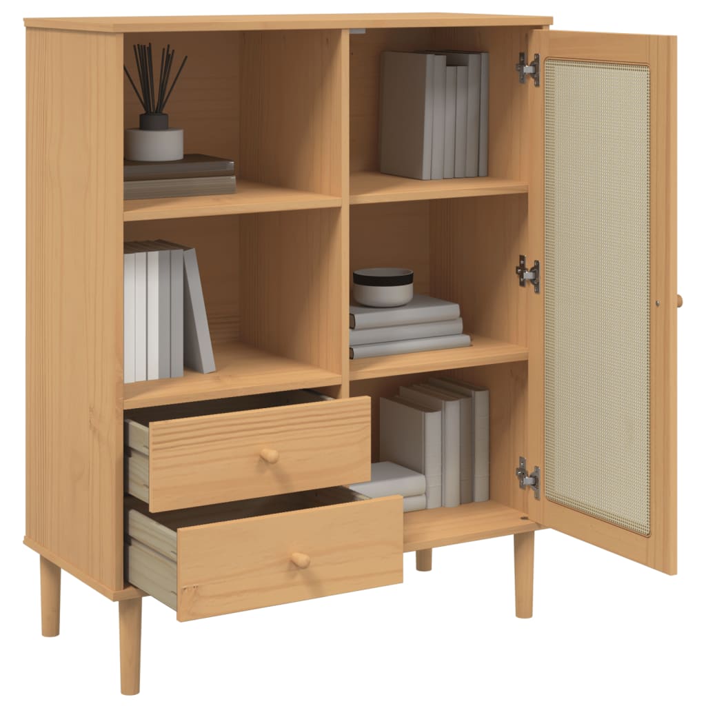 Hoge kast SENJA rattan-look 90x40x112 cm grenenhout bruin is nu te koop bij PeponiXL, paradijselijk wonen!