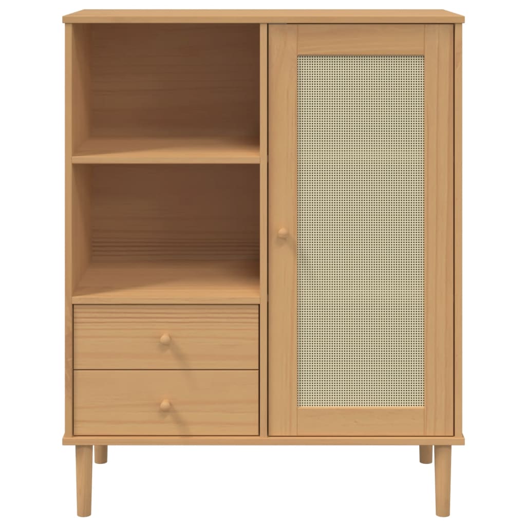 Hoge kast SENJA rattan-look 90x40x112 cm grenenhout bruin is nu te koop bij PeponiXL, paradijselijk wonen!