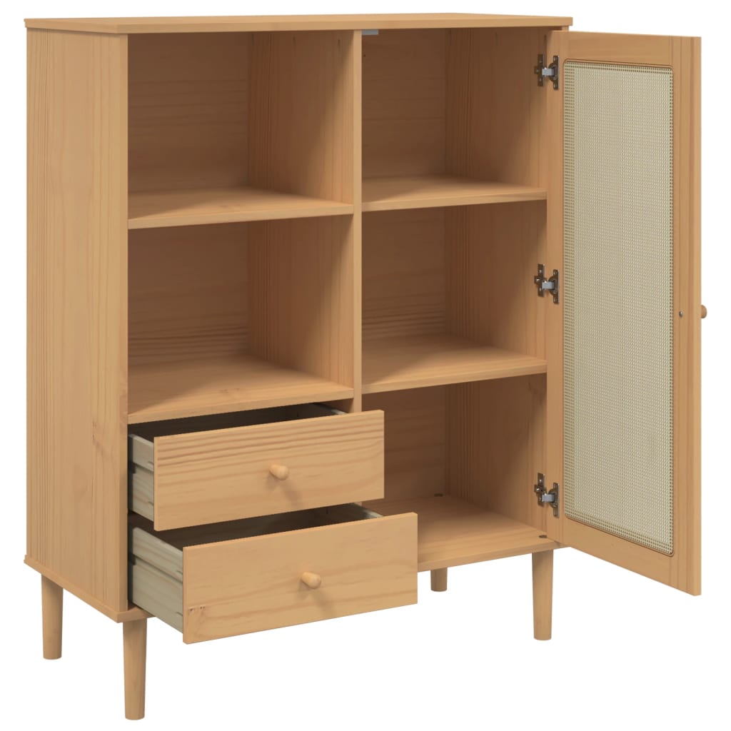 Hoge kast SENJA rattan-look 90x40x112 cm grenenhout bruin is nu te koop bij PeponiXL, paradijselijk wonen!