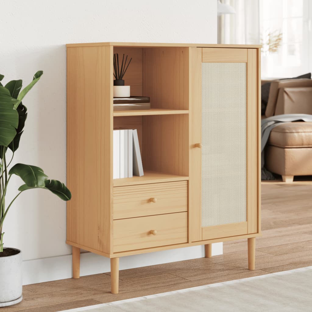 Hoge kast SENJA rattan-look 90x40x112 cm grenenhout bruin is nu te koop bij PeponiXL, paradijselijk wonen!