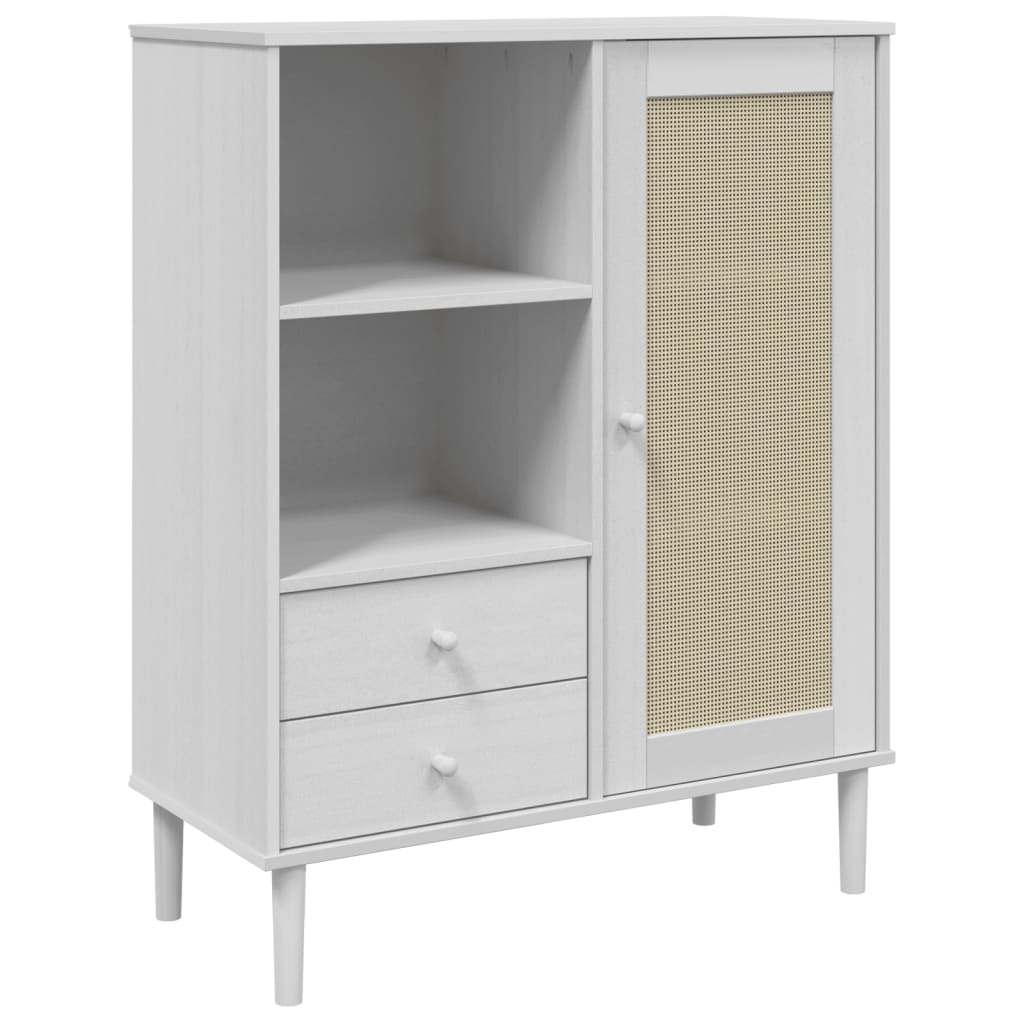 Hoge kast SENJA rattan-look 90x40x112 cm massief grenenhout wit is nu te koop bij PeponiXL, paradijselijk wonen!
