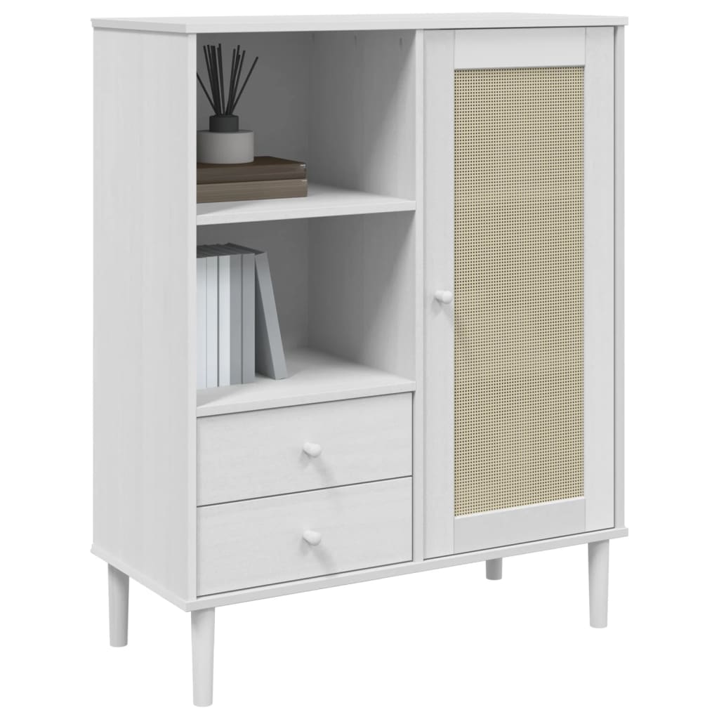 Hoge kast SENJA rattan-look 90x40x112 cm massief grenenhout wit is nu te koop bij PeponiXL, paradijselijk wonen!