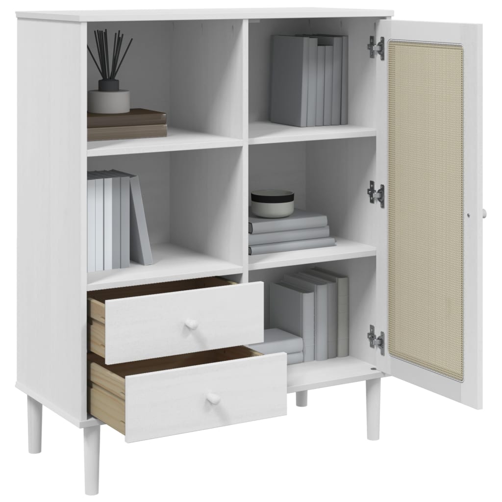Hoge kast SENJA rattan-look 90x40x112 cm massief grenenhout wit is nu te koop bij PeponiXL, paradijselijk wonen!