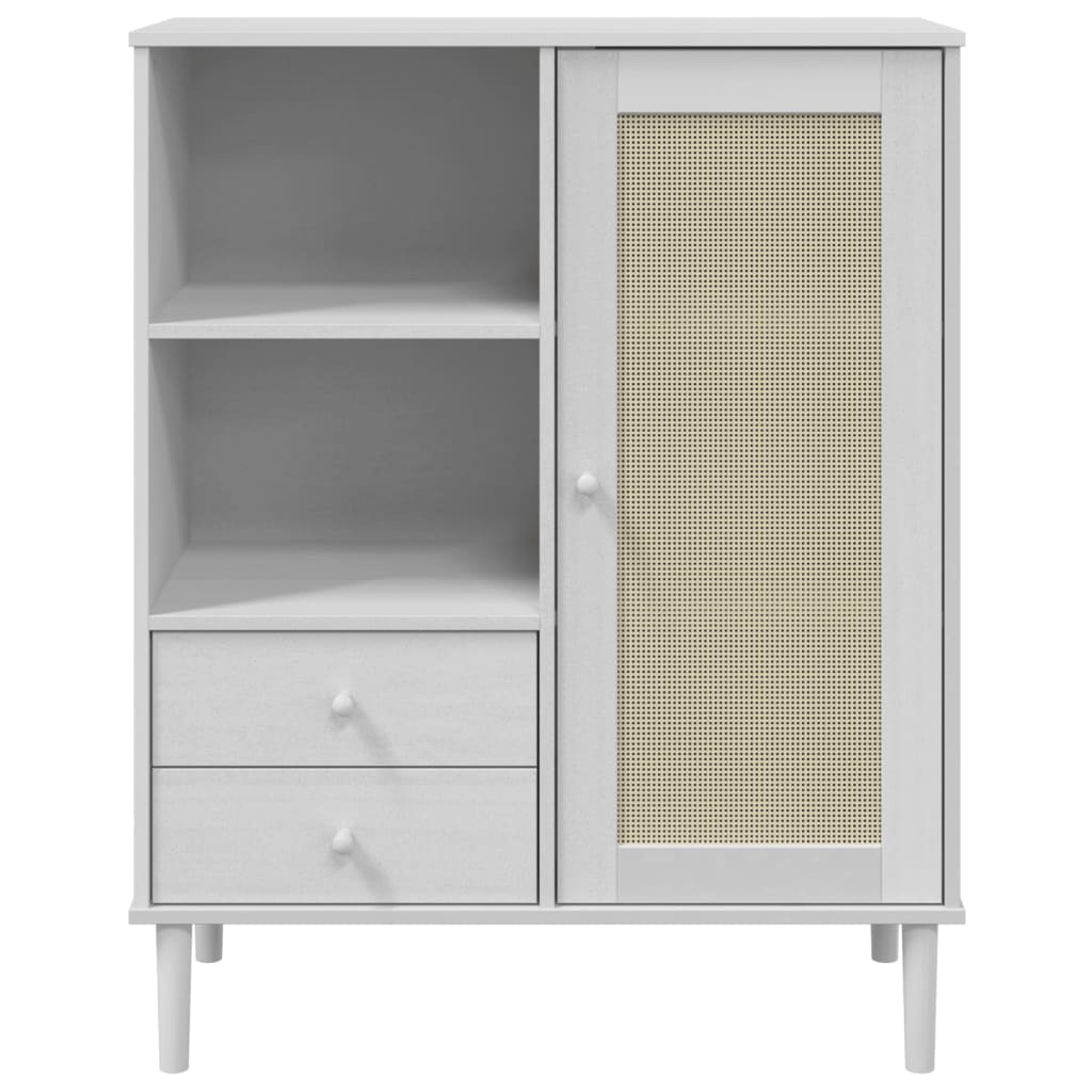 Hoge kast SENJA rattan-look 90x40x112 cm massief grenenhout wit is nu te koop bij PeponiXL, paradijselijk wonen!
