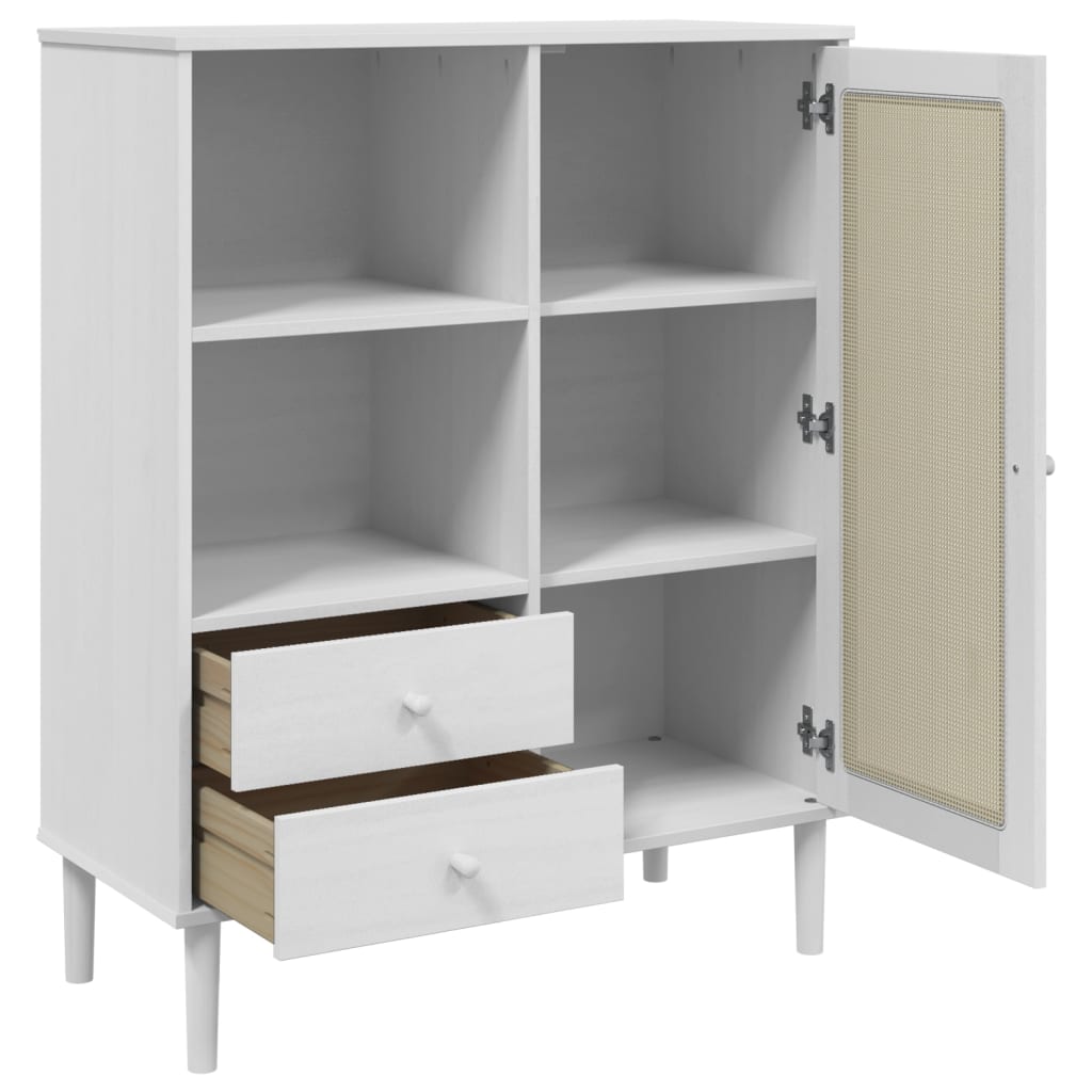 Hoge kast SENJA rattan-look 90x40x112 cm massief grenenhout wit is nu te koop bij PeponiXL, paradijselijk wonen!