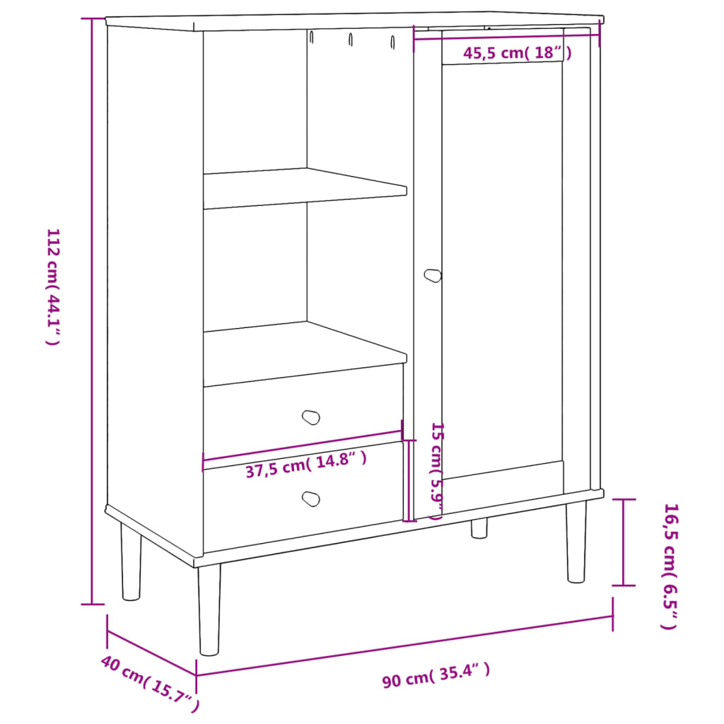 Hoge kast SENJA rattan-look 90x40x112 cm massief grenenhout wit is nu te koop bij PeponiXL, paradijselijk wonen!