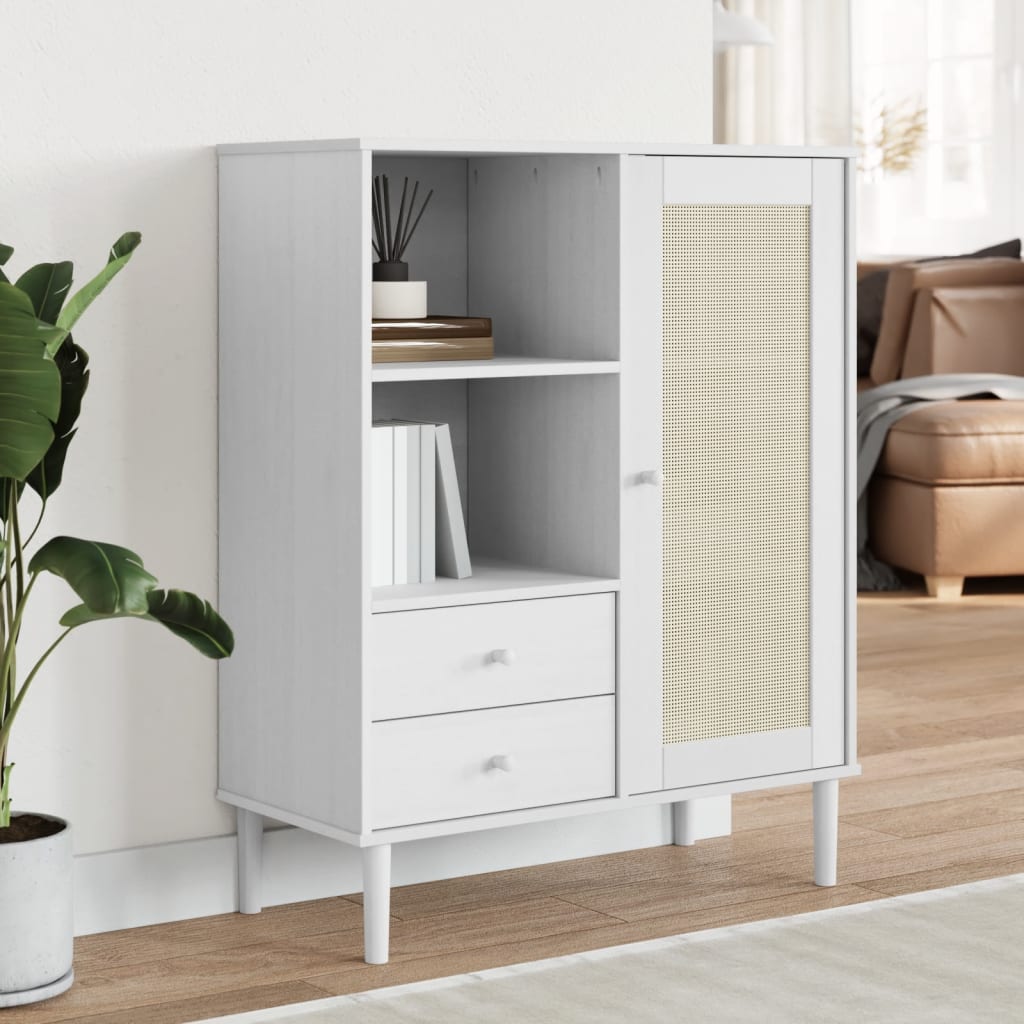 Hoge kast SENJA rattan-look 90x40x112 cm massief grenenhout wit is nu te koop bij PeponiXL, paradijselijk wonen!