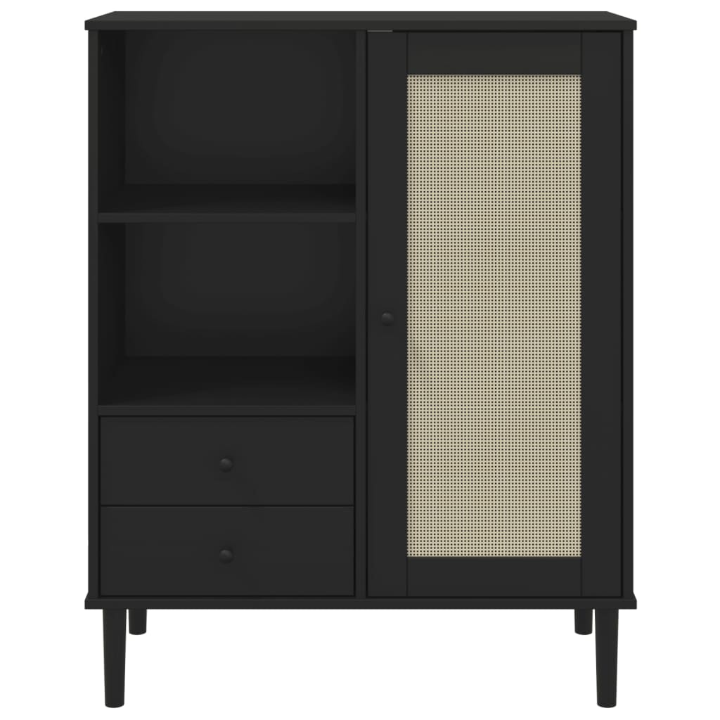 Hoge kast SENJA rattan-look 90x40x112 cm grenenhout zwart is nu te koop bij PeponiXL, paradijselijk wonen!
