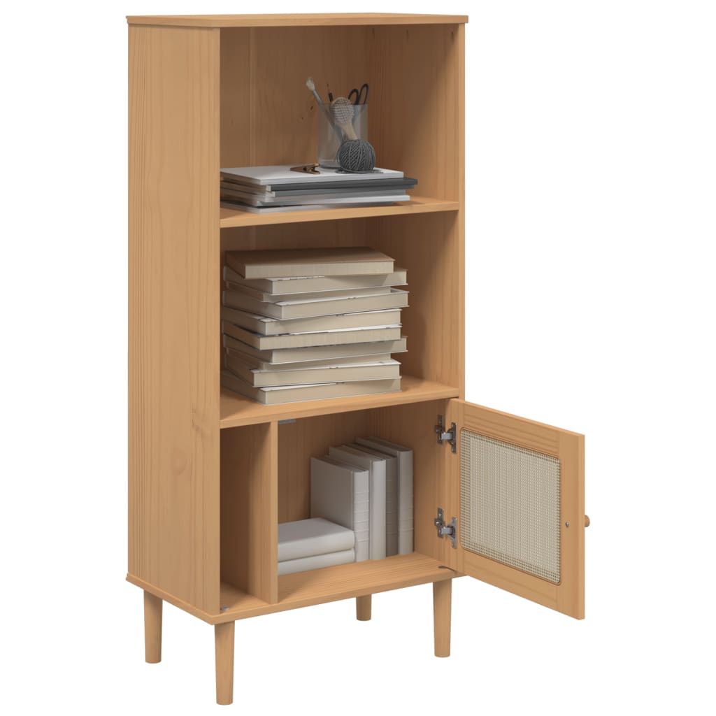 Boekenkast SENJA rattan-look 60x35x130 cm grenenhout bruin is nu te koop bij PeponiXL, paradijselijk wonen!