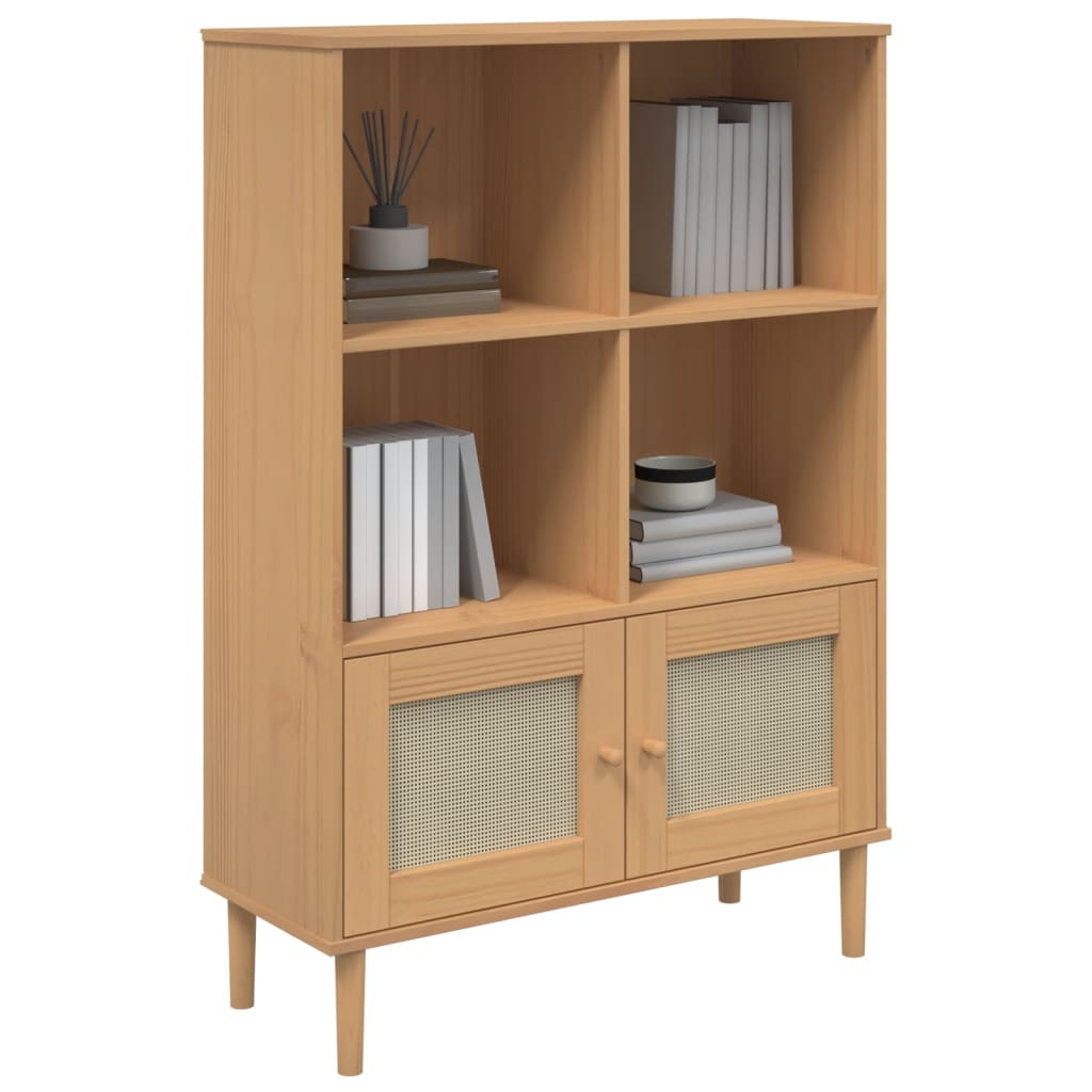 Boekenkast SENJA rattan-look 90x35x130 cm grenenhout bruin is nu te koop bij PeponiXL, paradijselijk wonen!