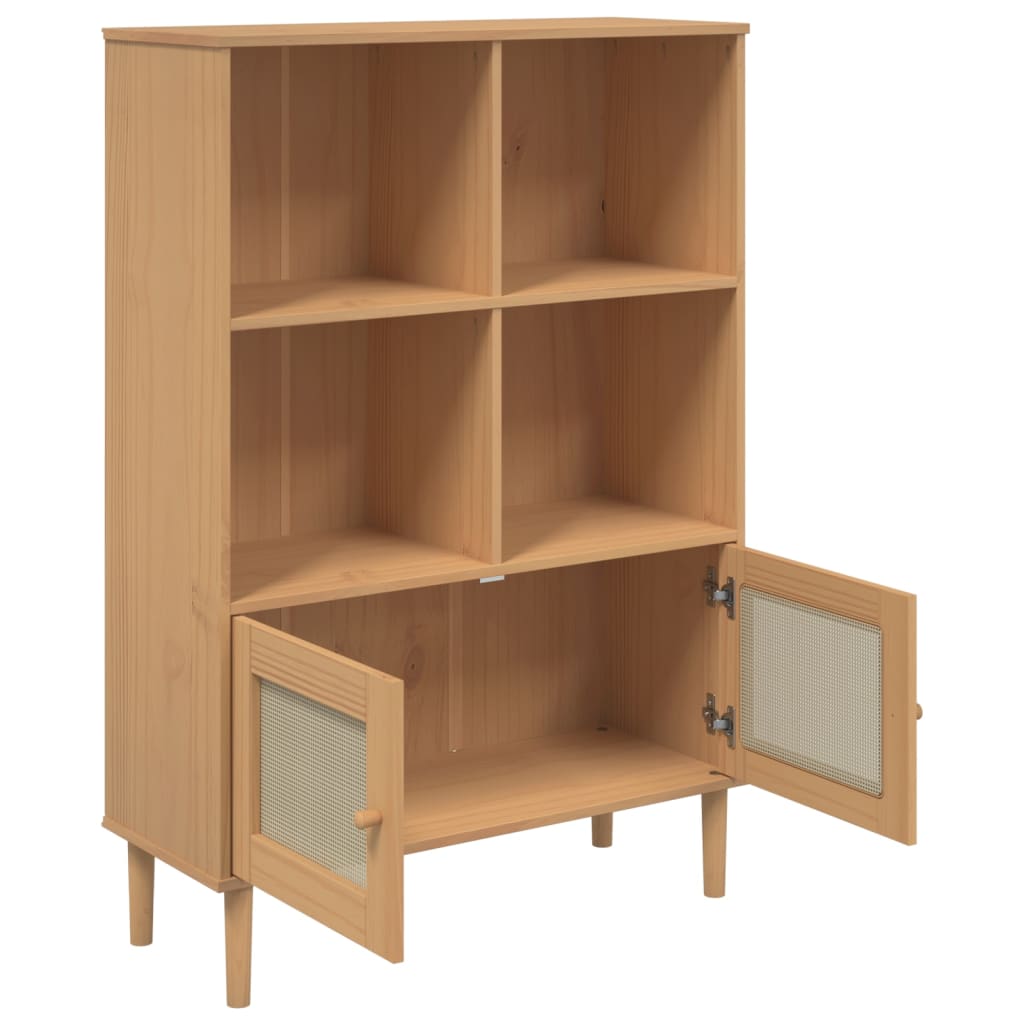 Boekenkast SENJA rattan-look 90x35x130 cm grenenhout bruin is nu te koop bij PeponiXL, paradijselijk wonen!