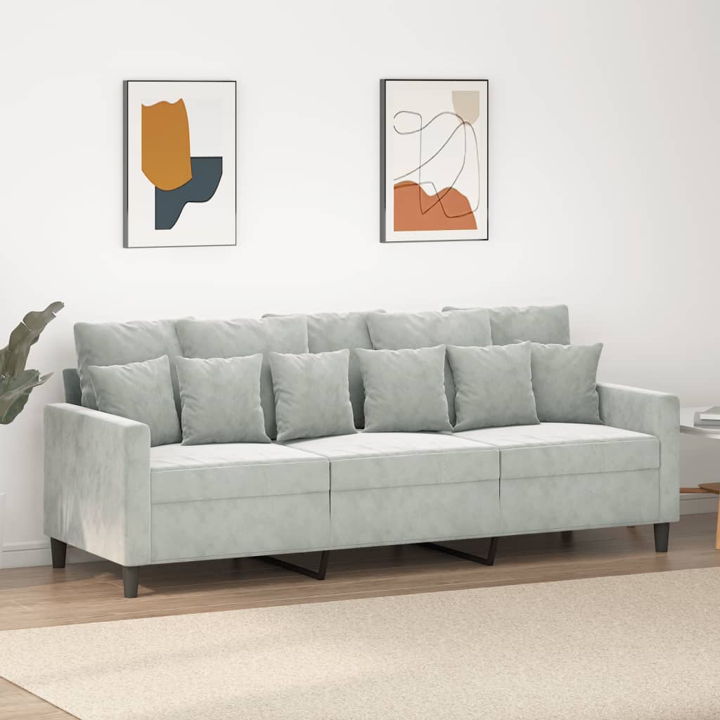Driezitsbank 180 cm fluweel lichtgrijs is nu te koop bij PeponiXL, paradijselijk wonen!