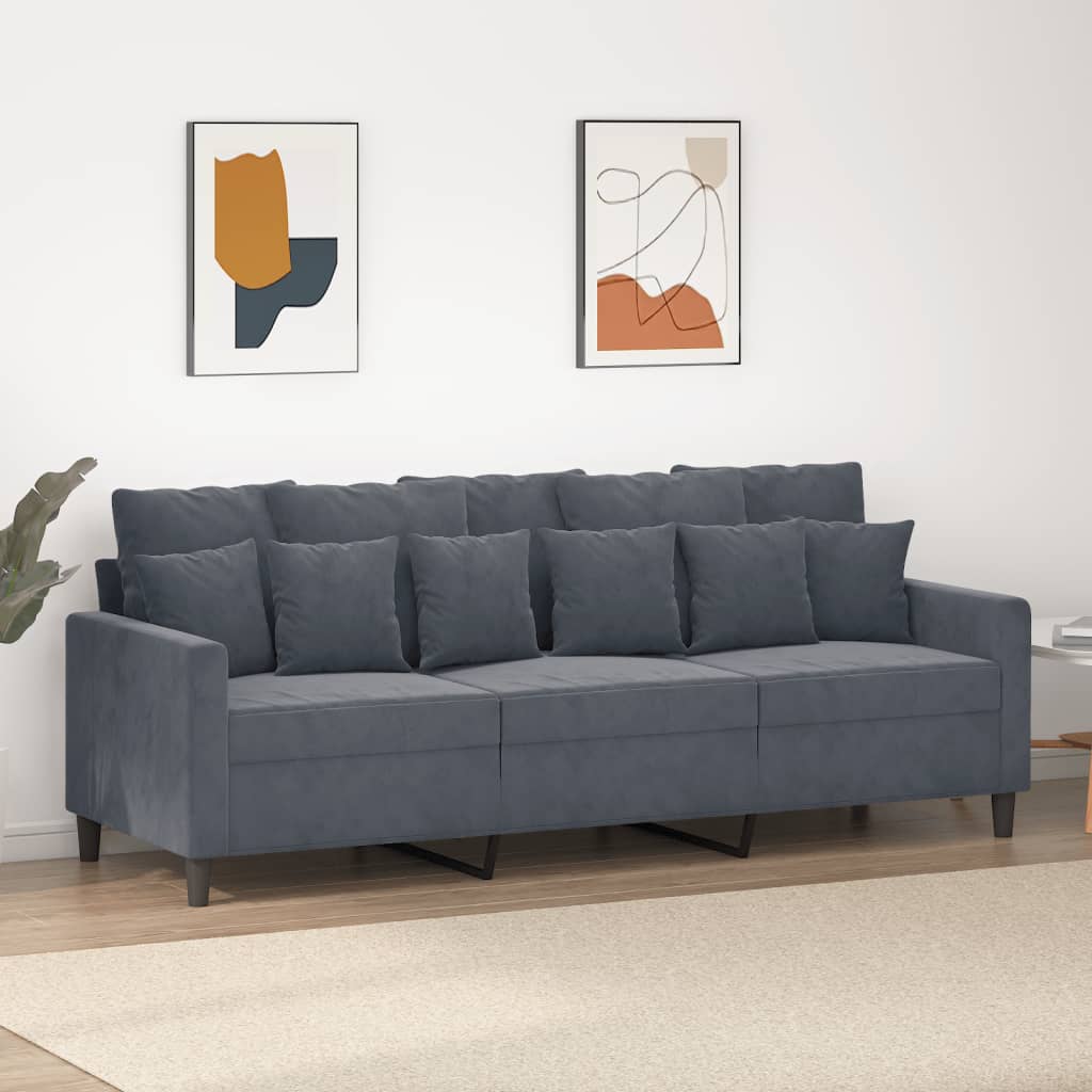 Driezitsbank 180 cm fluweel donkergrijs is nu te koop bij PeponiXL, paradijselijk wonen!