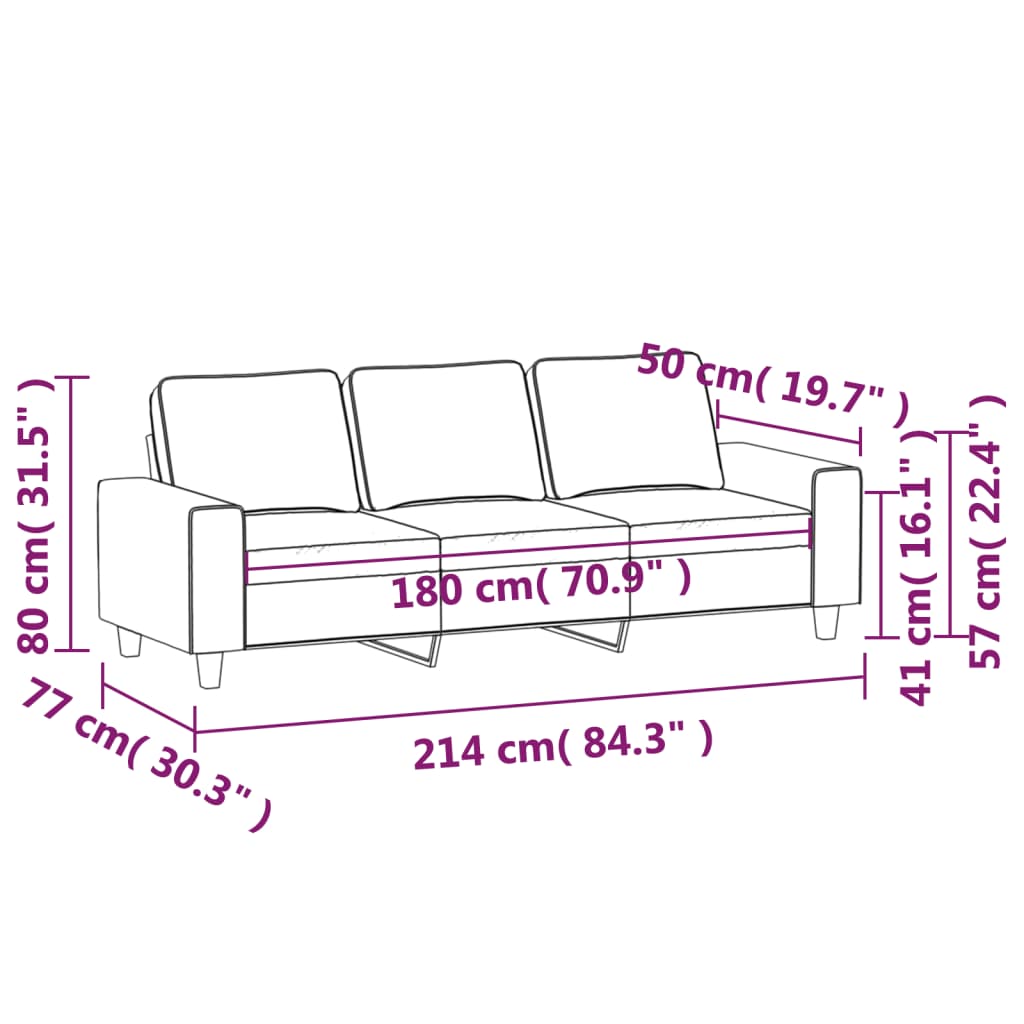 Driezitsbank 180 cm stof crèmekleurig is nu te koop bij PeponiXL, paradijselijk wonen!
