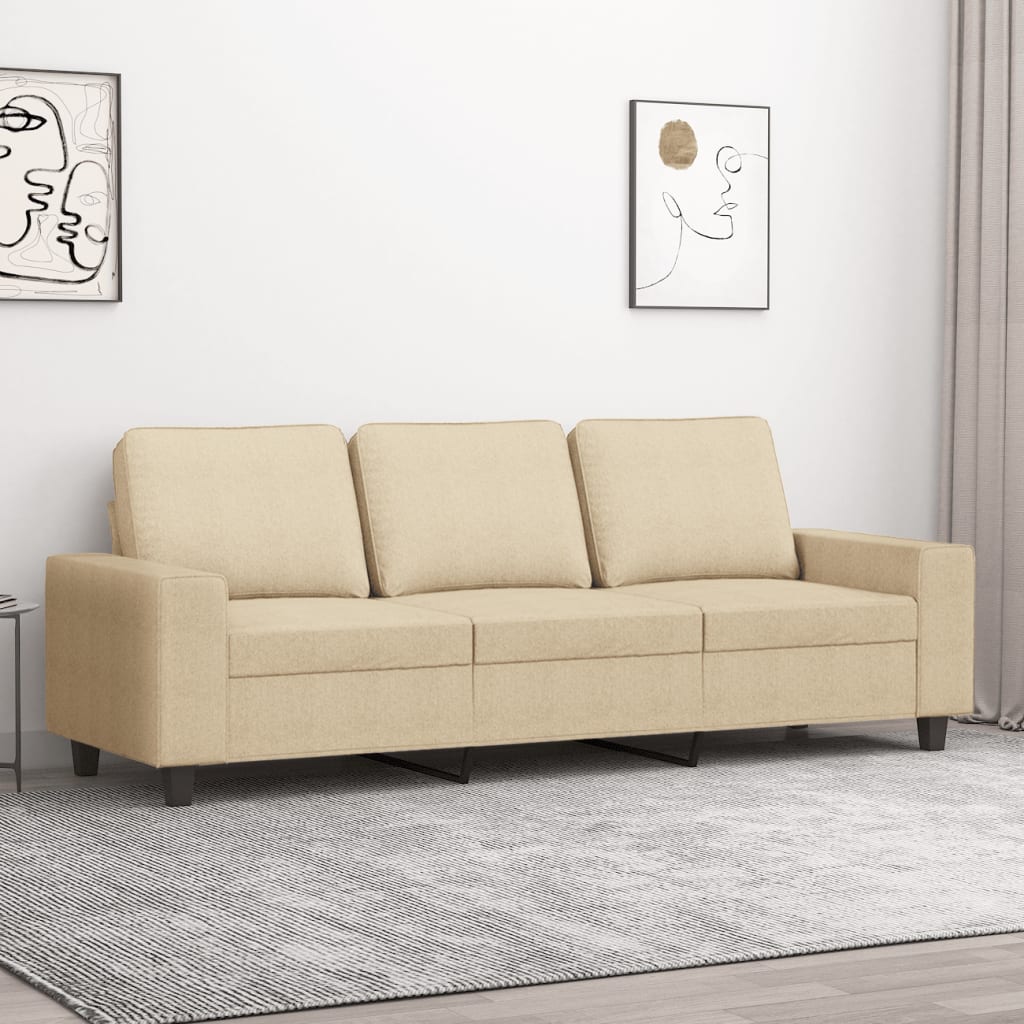 Driezitsbank 180 cm stof crèmekleurig is nu te koop bij PeponiXL, paradijselijk wonen!