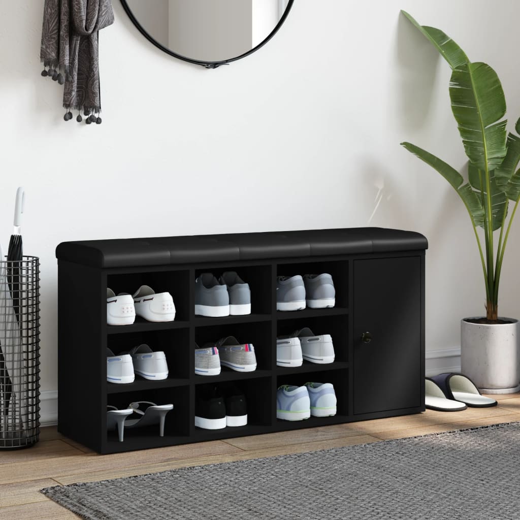 Schoenenbank 102x32x50 cm bewerkt hout zwart is nu te koop bij PeponiXL, paradijselijk wonen!