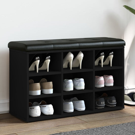 Schoenenbank 82x32x50 cm bewerkt hout zwart is nu te koop bij PeponiXL, paradijselijk wonen!