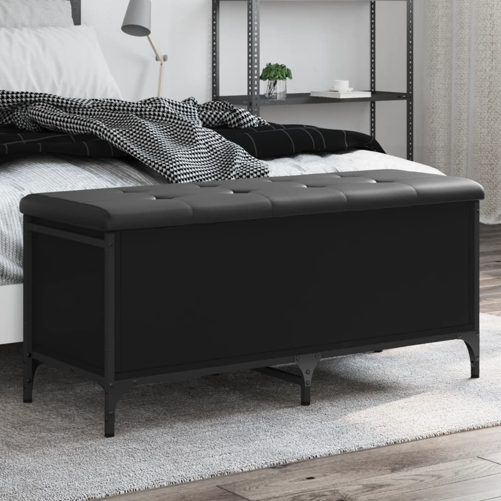 Opbergbankje 102x42x45 cm bewerkt hout zwart is nu te koop bij PeponiXL, paradijselijk wonen!